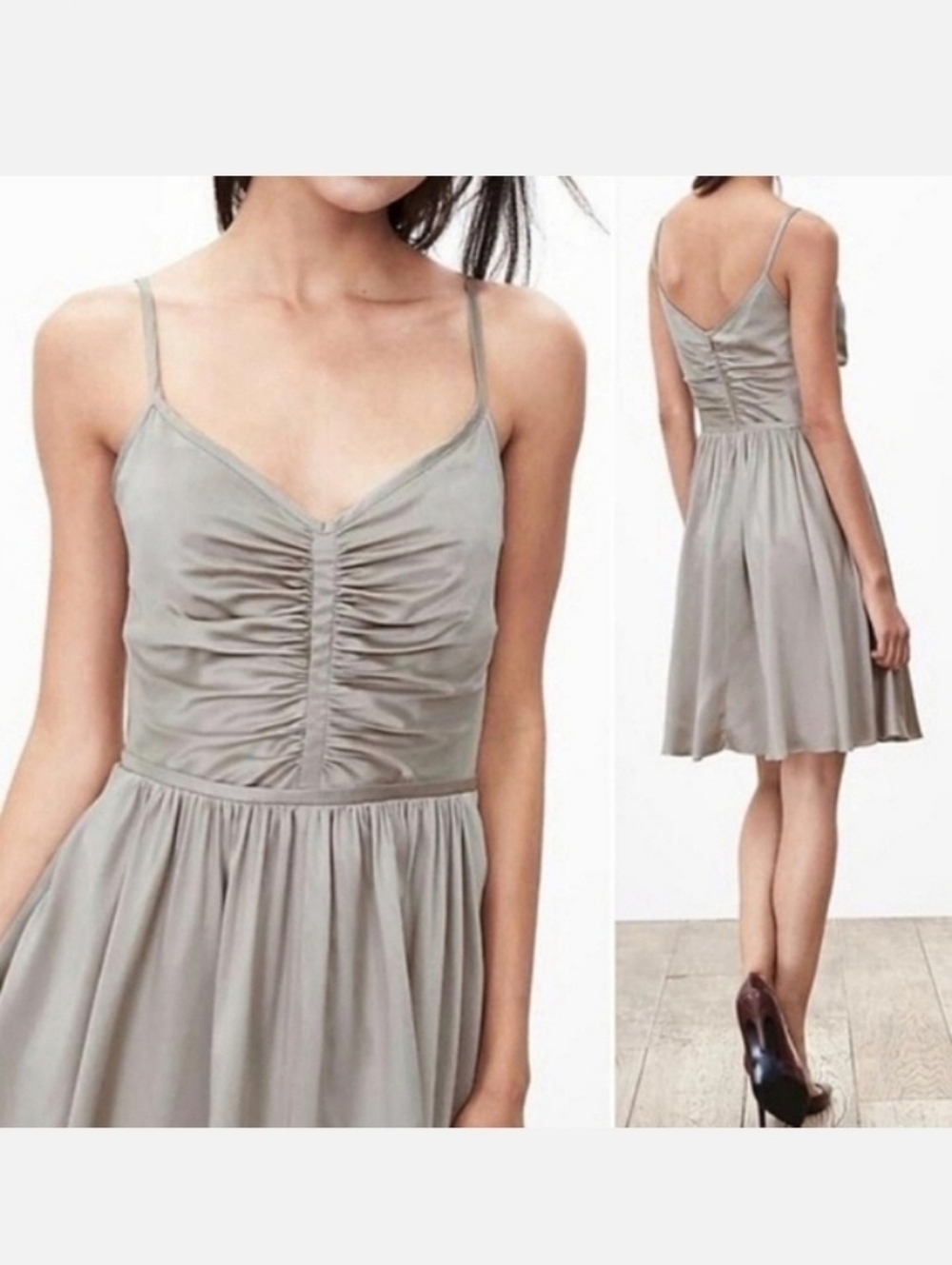 2279 * Banana Repulic Silk Mini Cocktail Dress Taupe Size 00P